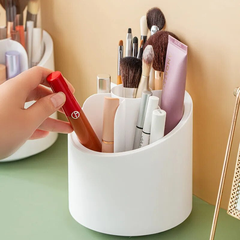 360° Rotating Makeup Brush Storage Box Portable Desktop Cosmetic Organizer Lipstick Eyebrow Pencil Eye Shadow Brush Holder